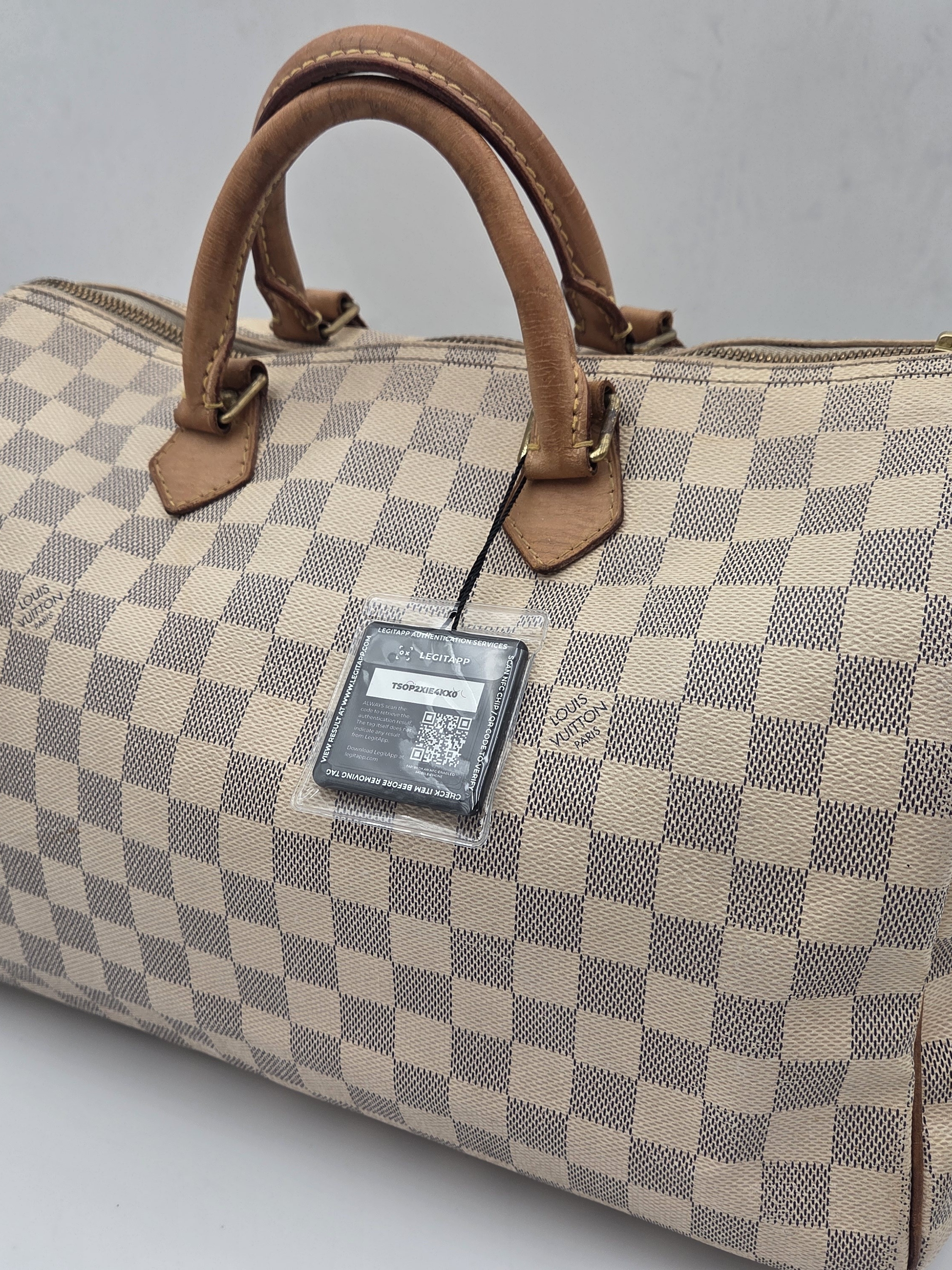 Louis Vuitton Damier Azur Speedy 35. Authentic W/Coa.